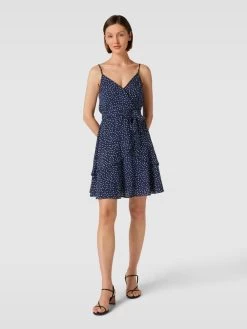 Apricot Minikleid Aus Viskose Mit Spaghettiträgern - Marineblau