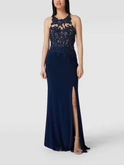 Mascara Abendkleid Mit Floralen Stickereien Und Ziersteinen - Dunkelblau