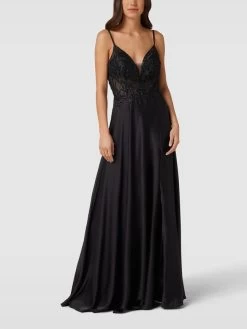 Luxuar Abendkleid Mit Ziersteinbesatz - Schwarz