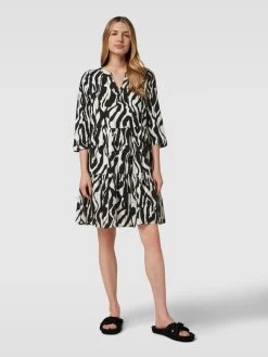 Comma Knielanges Kleid Mit Tunikakragen - Schwarz