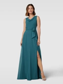 Christian Berg Cocktail Abendkleid Mit Wasserfallausschnitt - Smaragdgrün Meliert