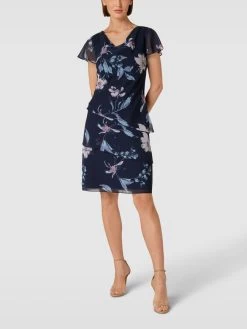 Christian Berg Cocktail Cocktailkleid Mit Floralem Allover-Muster - Marineblau Meliert