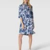 Christian Berg Woman Blusenkleid Aus Leinen Mit Allover-Print - Marineblau
