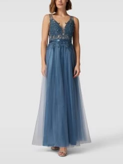 V.M. Abendkleid Mit Ornamentalen Stickereien - Rauchblau