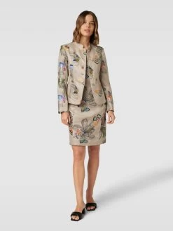 White Label Knielanges Kleid Aus Leinen Mit Motiv-Print - Sand