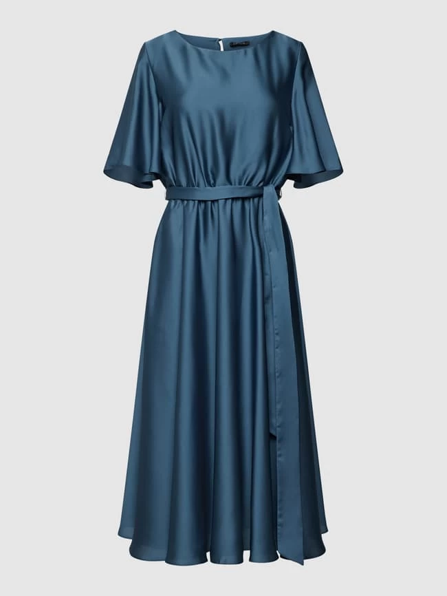 Swing Cocktailkleid Mit Rundhalsausschnitt Und Bindegürtel - Rauchblau 4 Swing Cocktailkleid Mit Rundhalsausschnitt Und Bindegürtel - Rauchblau – Bild 2