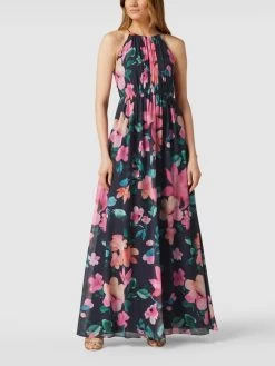 Jake*s Cocktail Abendkleid In Maxilänge Mit Floralem Allover-Muster - Marineblau Meliert