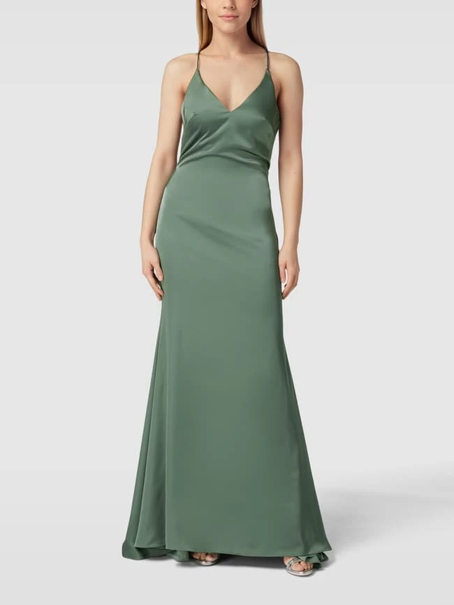 Mascara Abendkleid Aus Satin Mit Schnürung - Grün 3 Mascara Abendkleid Aus Satin Mit Schnürung - Grün