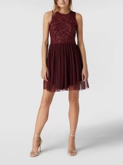 LACE & BEADS Cocktailkleid In Minilänge Mit Paillettenbesatz - Bordeaux Rot