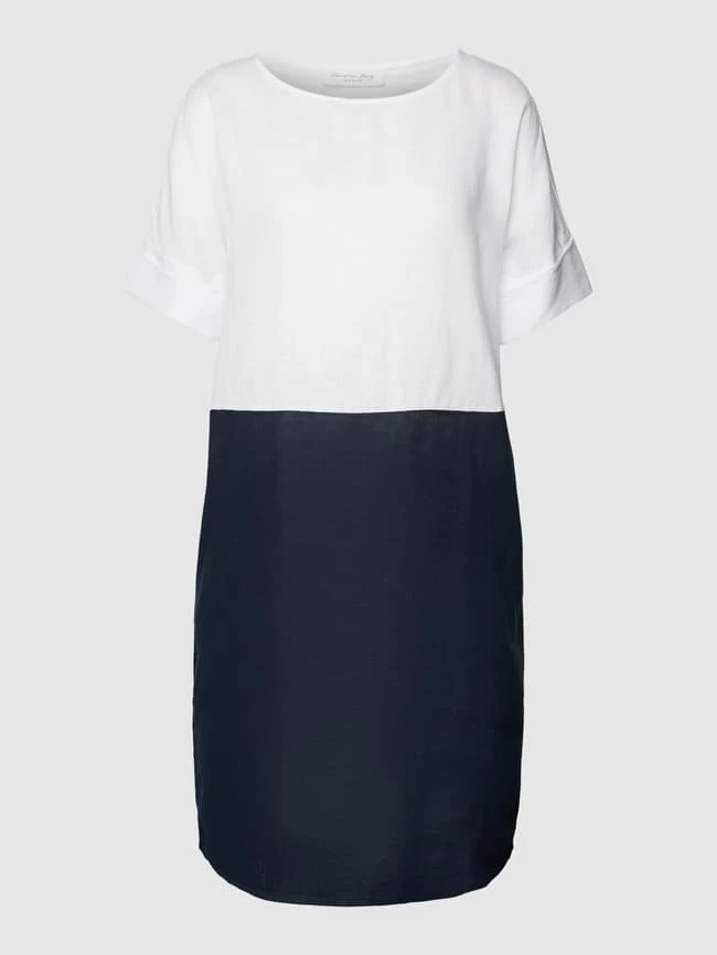 Christian Berg Woman Knielanges Kleid Aus Leinen In Kontrastfarben - Dunkelblau 4 Christian Berg Woman Knielanges Kleid Aus Leinen In Kontrastfarben - Dunkelblau – Bild 2