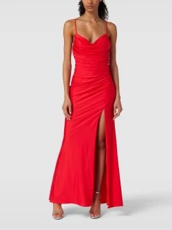 Luxuar Abendkleid Mit Wasserfall-Ausschnitt - Hellrot