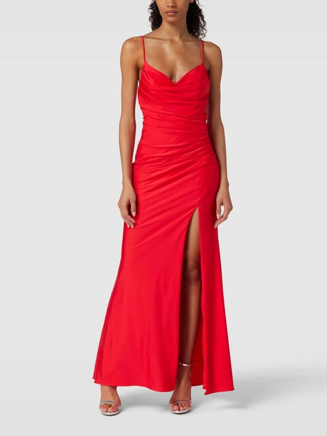 Luxuar Abendkleid Mit Wasserfall-Ausschnitt - Hellrot 3 Luxuar Abendkleid Mit Wasserfall-Ausschnitt - Hellrot